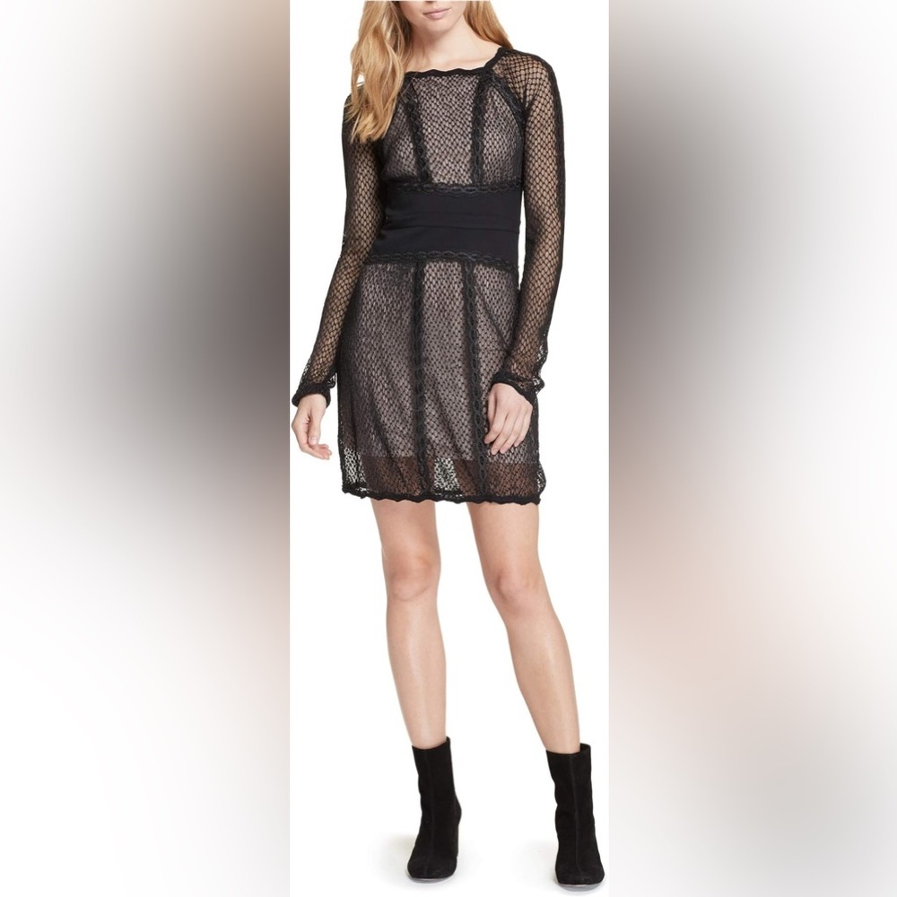 🎀 New Free people xs black lace lined dress lbd